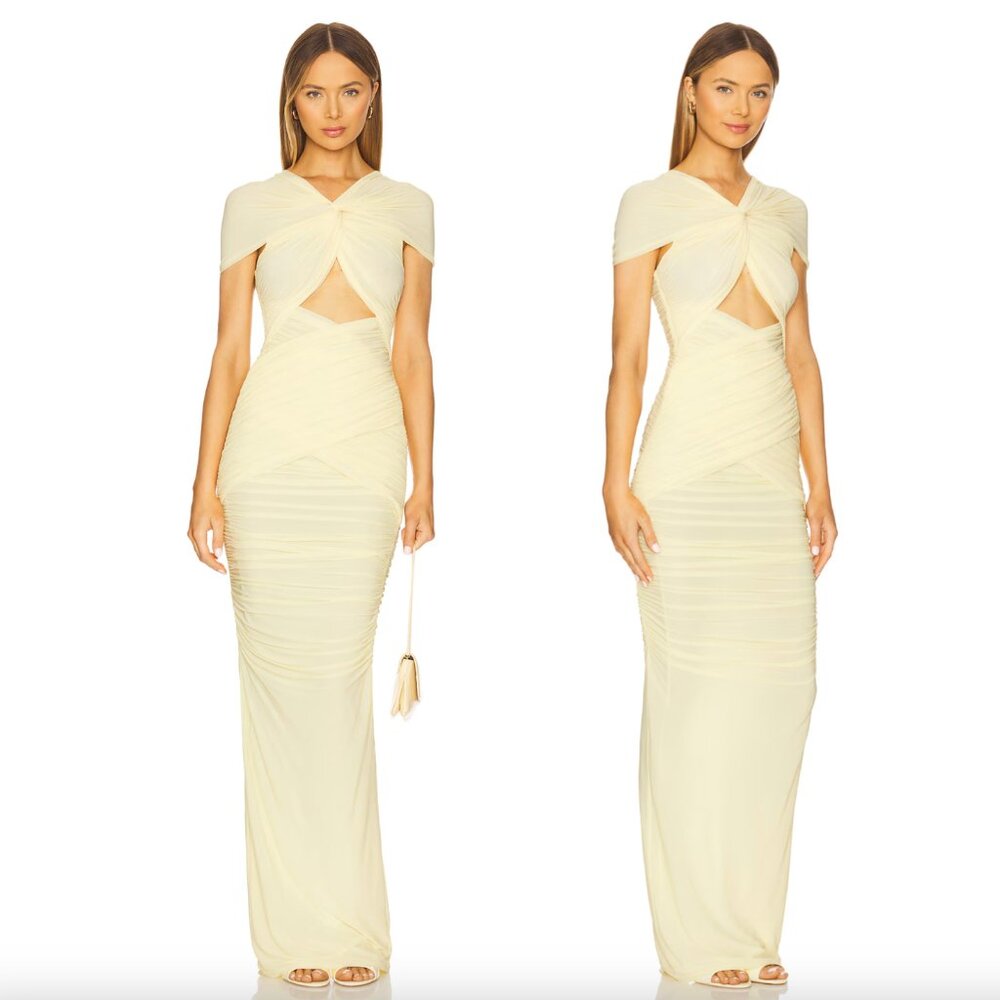 Ronny Kobo Collection Cream Twisted Cutout Maxi Dress